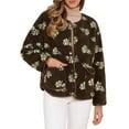 thumbnail image 1 of DARING DIVA Fleece Jacket Floral Print Long Sleeve Outwear XS Brown, 1 of 6