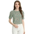 thumbnail image 1 of DARING DIVA Floral Crew Neck Shirred Short Sleeve Casual Top XS Teal, 1 of 6