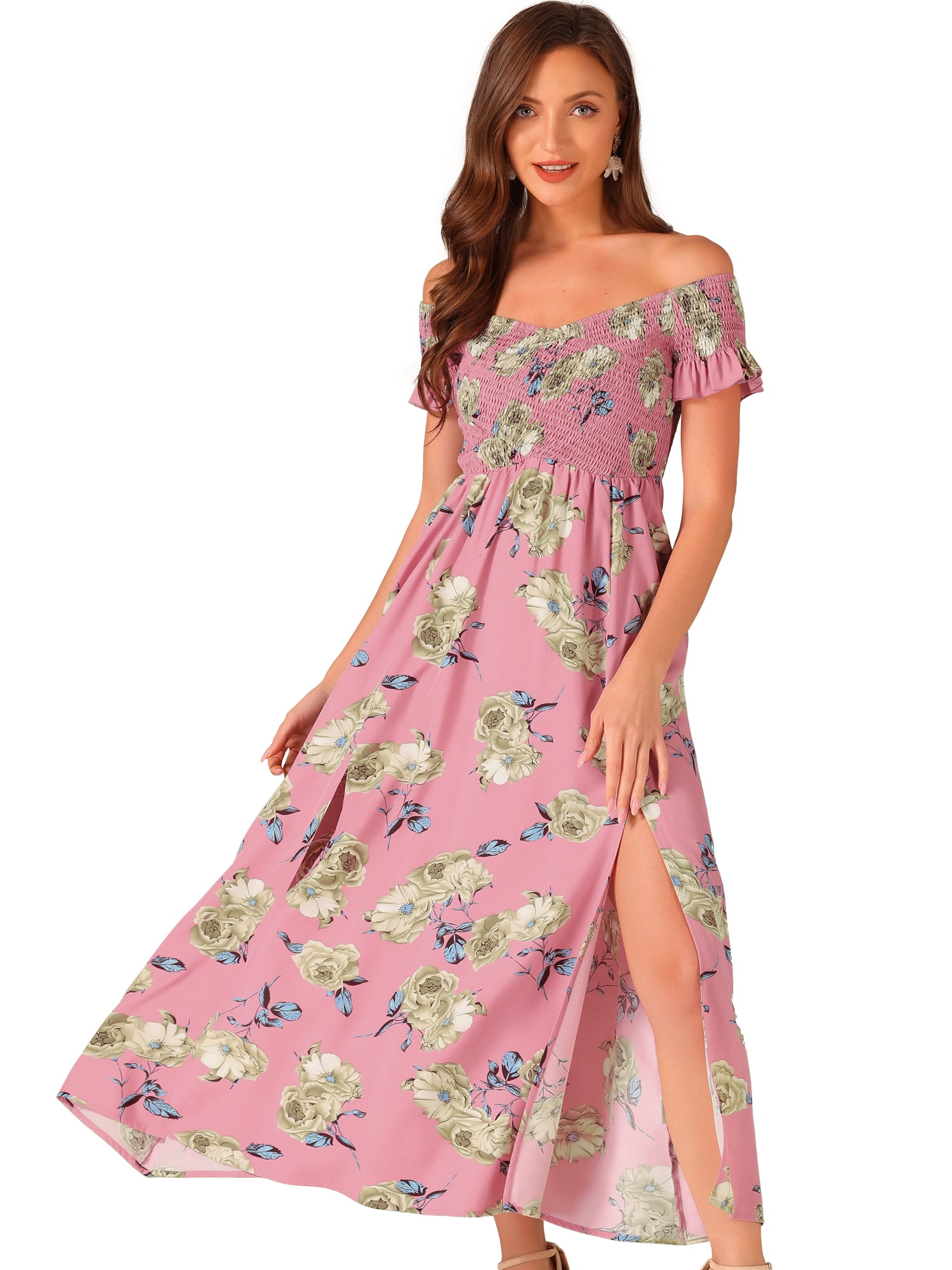 DARING DIVA Floral Dress Midi Beach Summer Dress S Pink