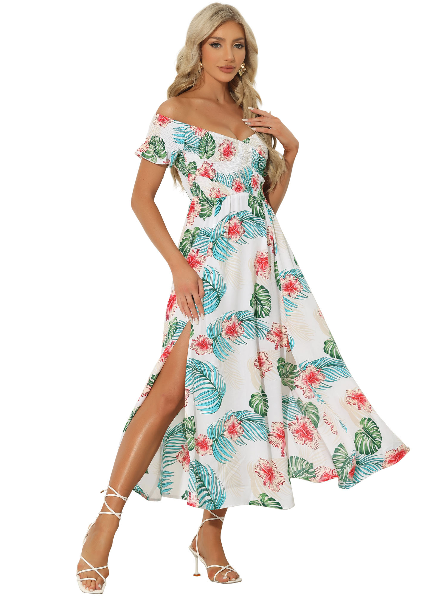 DARING DIVA Floral Dress Midi Beach Summer Dress S White