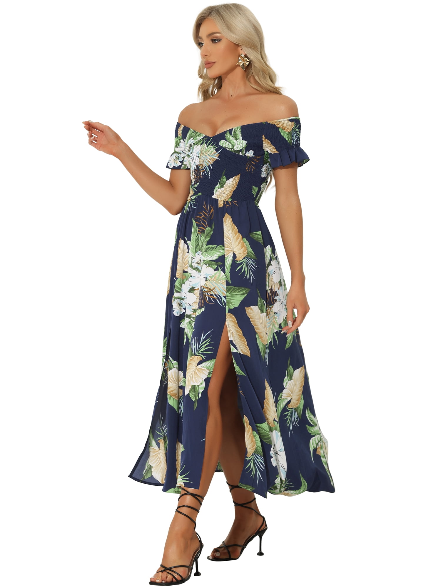 DARING DIVA Floral Dress Midi Beach Summer Dress XL Dark Blue