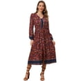 thumbnail image 1 of DARING DIVA Floral Elastic Waist Split A-Line Midi Dress L Brown, 1 of 6