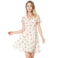 thumbnail image 1 of DARING DIVA Floral Flouncing Sleeve V Neck A-Line Chiffon Dress  XS White, 1 of 6