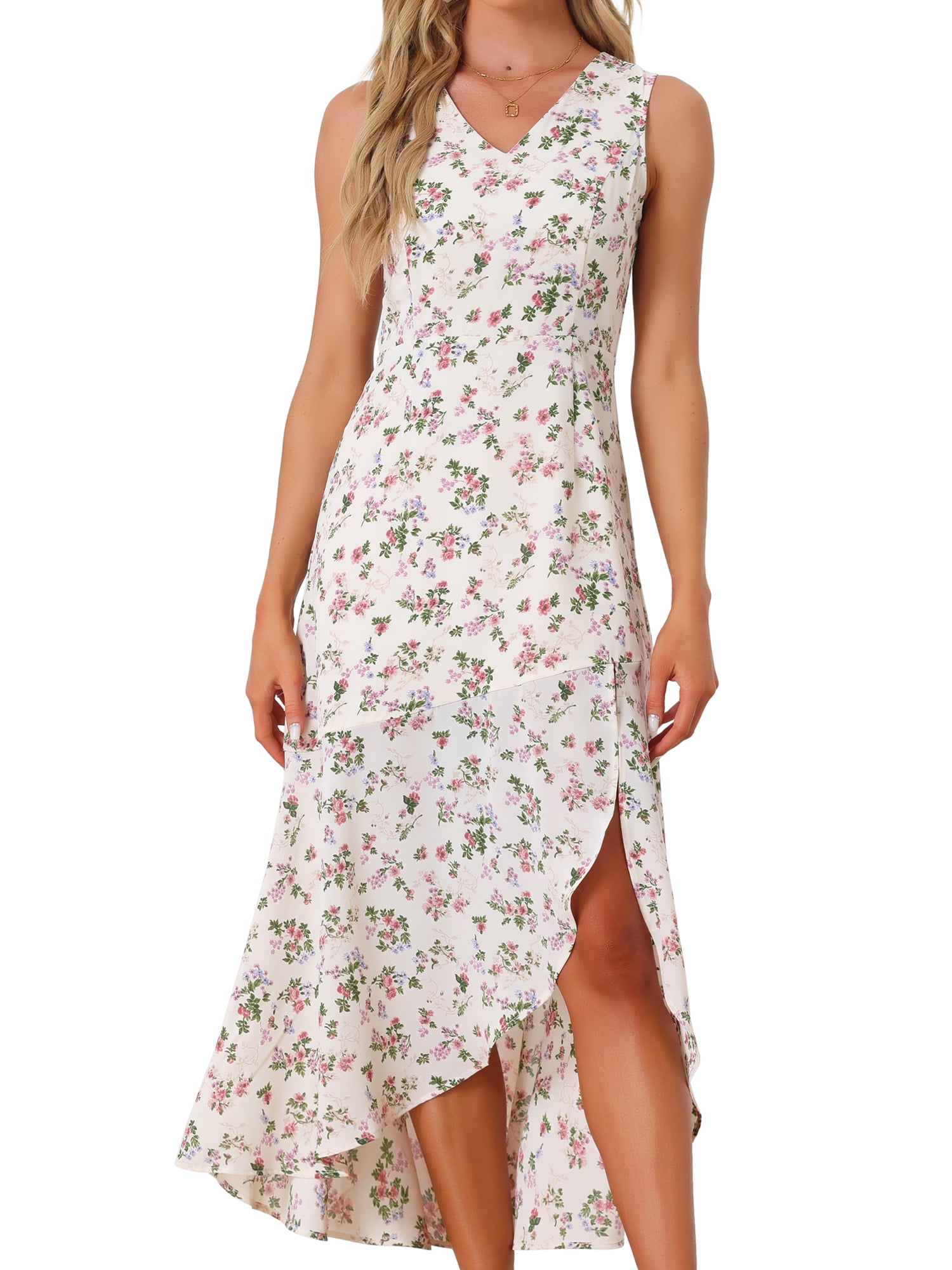 DARING DIVA Floral High Low Side Slit Midi Dress M Light Blue - Walmart.com