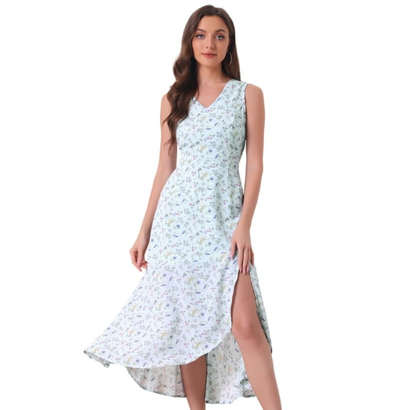 DARING DIVA Floral High Low Side Slit Midi Dress S Light Blue