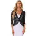 thumbnail image 1 of DARING DIVA Floral Lace Shrugs 3/4 Sleeves Elegant Bolero Cardigan M Black, 1 of 6