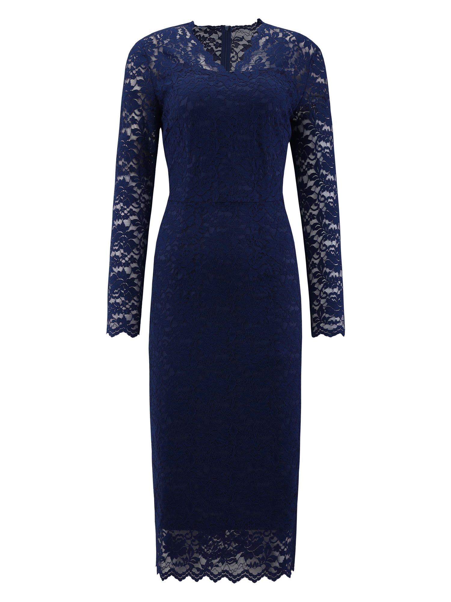 DARING DIVA Floral Lace Wedding Bodycon Pencil Dress M Navy Blue