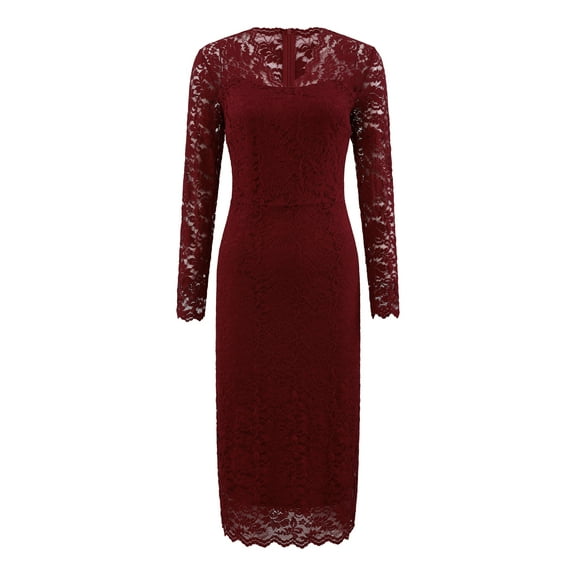 DARING DIVA Floral Lace Wedding Bodycon Pencil Dress M Wine Red