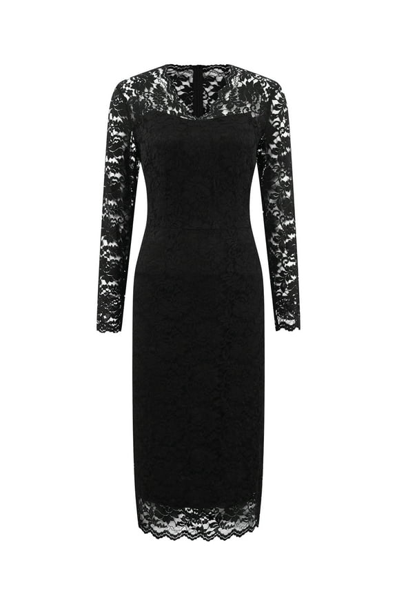 Floral Lace Wedding Bodycon Pencil Dress S Black