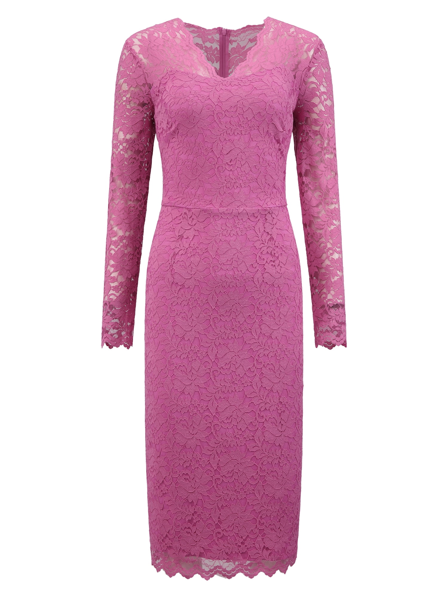 DARING DIVA Floral Lace Wedding Bodycon Pencil Dress S Fushcia