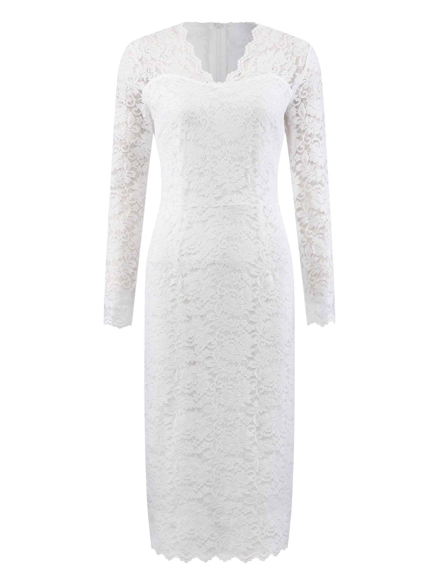 DARING DIVA Floral Lace Wedding Bodycon Pencil Dress XL White