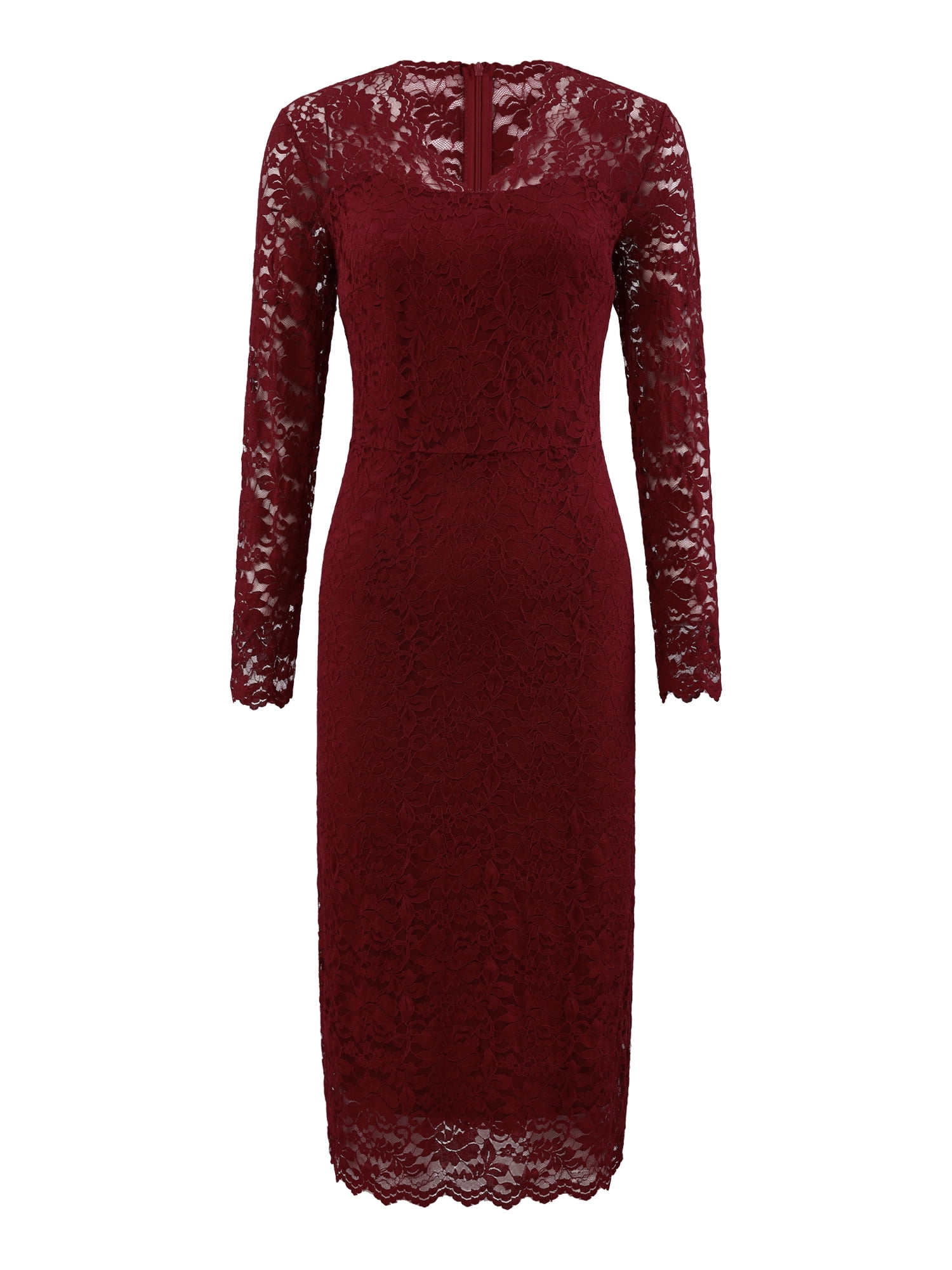 DARING DIVA Floral Lace Wedding Bodycon Pencil Dress XL Wine Red