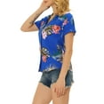 thumbnail image 1 of DARING DIVA Floral Leaves Print Short Sleeve Beach Top XL Royal Blue, 1 of 6