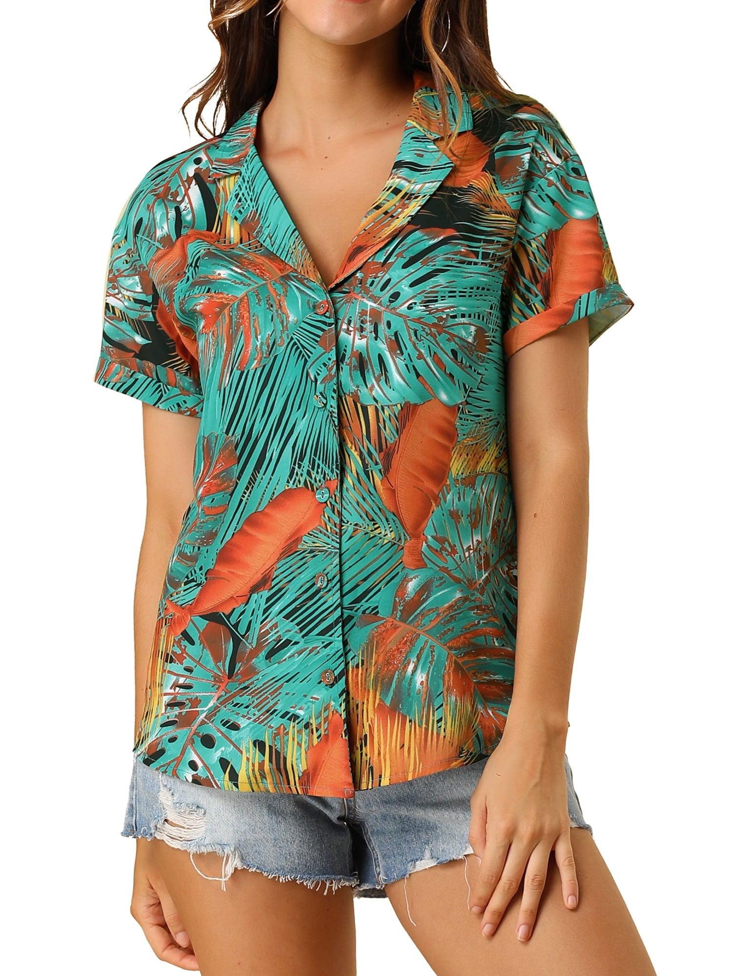DARING DIVA Floral Leaves Print Short Sleeve Beach Top XS Black