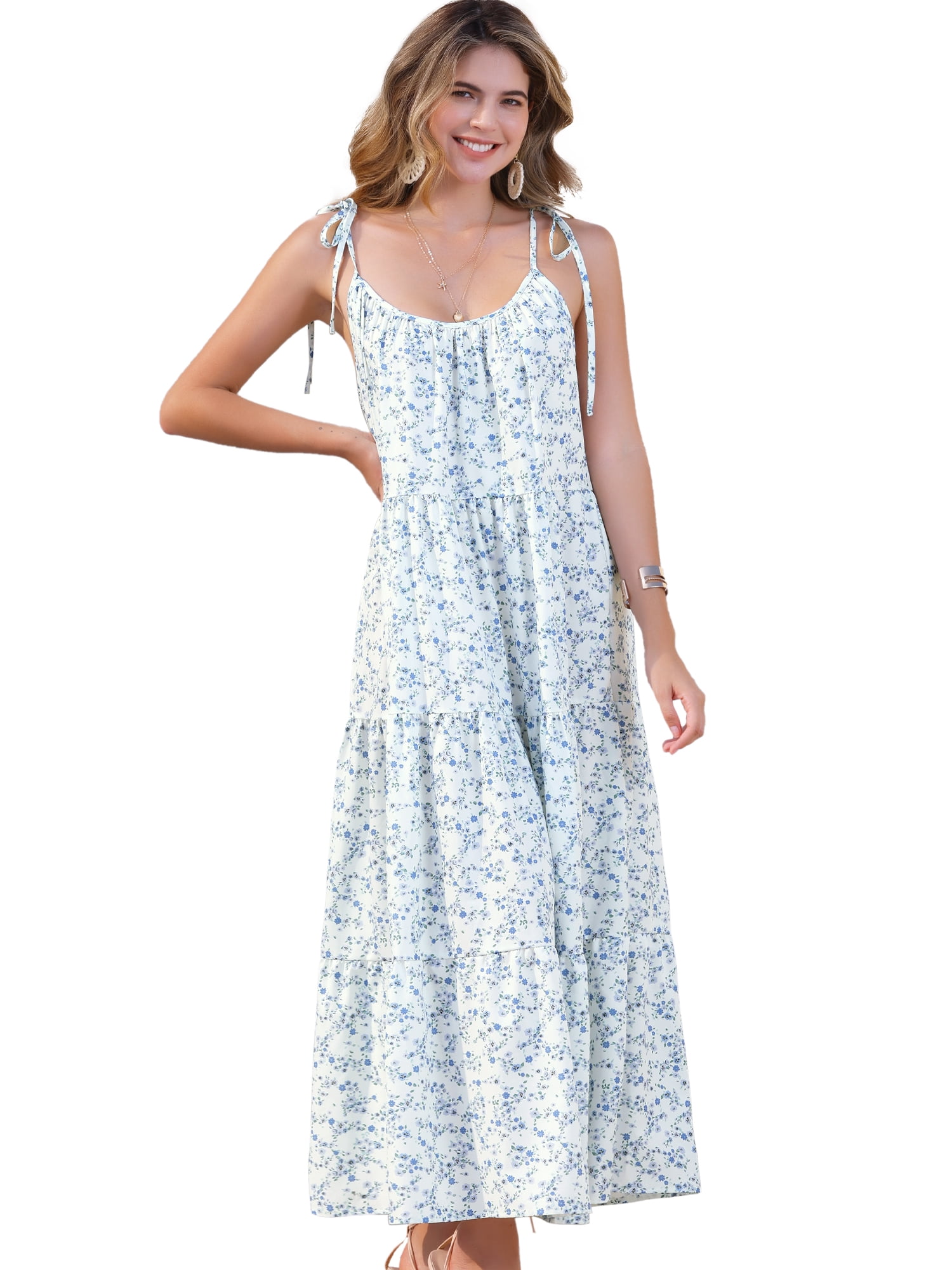 DARING DIVA Floral Maxi Tie Shoulder Sleeveless Boho Dress 2XL Blue