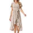 thumbnail image 1 of DARING DIVA Floral Midi Flutter Sleeves V Neck Design Dress S Apricot, 1 of 6
