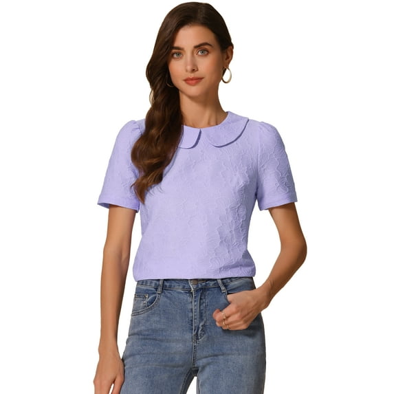 DARING DIVA Floral Puff Kawaii Peter Pan Collar Blouse L Purple