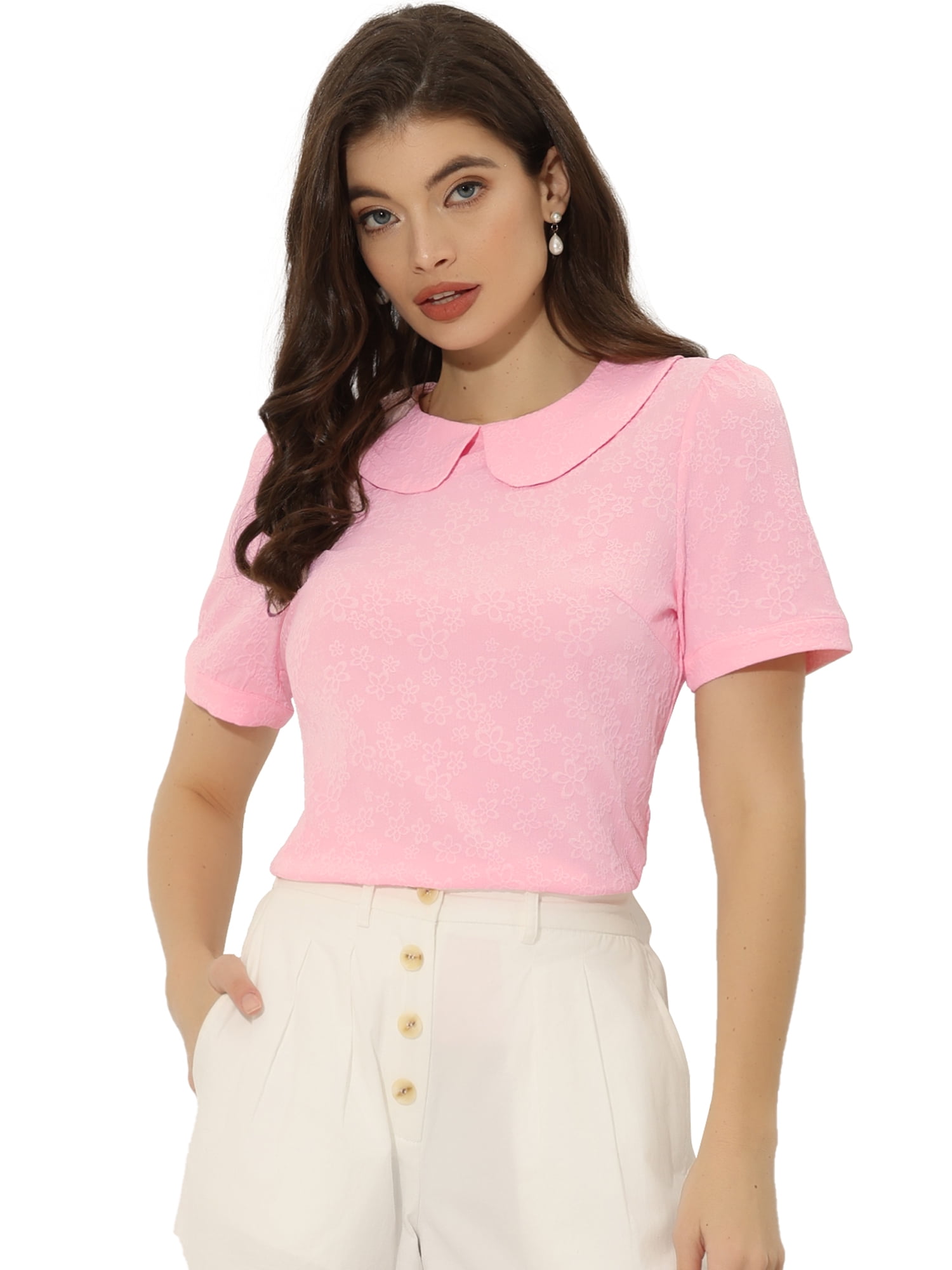 DARING DIVA Floral Puff Kawaii Peter Pan Collar Blouse S Pink