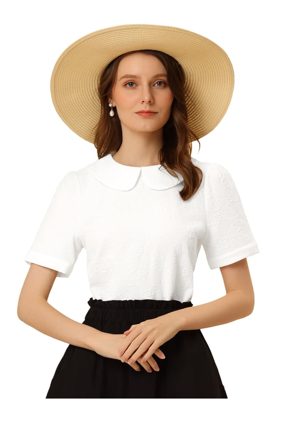 Floral Puff Kawaii Peter Pan Collar Blouse S White