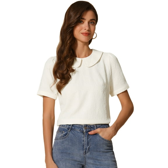 DARING DIVA Floral Puff Kawaii Peter Pan Collar Blouse XS Apricot