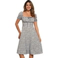 thumbnail image 1 of DARING DIVA Floral Puff Sleeve Smocked Square Neck Midi Dress M Gray Blue, 1 of 6