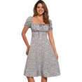 thumbnail image 1 of DARING DIVA Floral Puff Sleeve Smocked Square Neck Midi Dress XS Gray Blue, 1 of 6