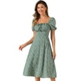 thumbnail image 1 of DARING DIVA Floral Puff Sleeve Smocked Square Neck Midi Dress XS Gray Green, 1 of 6