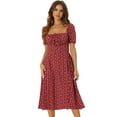 thumbnail image 1 of DARING DIVA Floral Puff Sleeve Smocked Square Neck Midi Dress XS Red, 1 of 6
