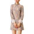 thumbnail image 1 of DARING DIVA Floral Ruffle Crew Neck Vintage Mini Lace Dress L Grey Pink, 1 of 7