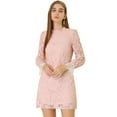 thumbnail image 1 of DARING DIVA Floral Ruffle Crew Neck Vintage Mini Lace Dress L Pink, 1 of 6