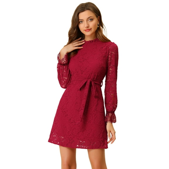 DARING DIVA Floral Ruffle Crew Neck Vintage Mini Lace Dress XL Red