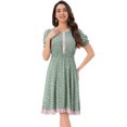 thumbnail image 1 of DARING DIVA Floral Ruffle Neck Smocked Waist Dress XS Light Green, 1 of 5
