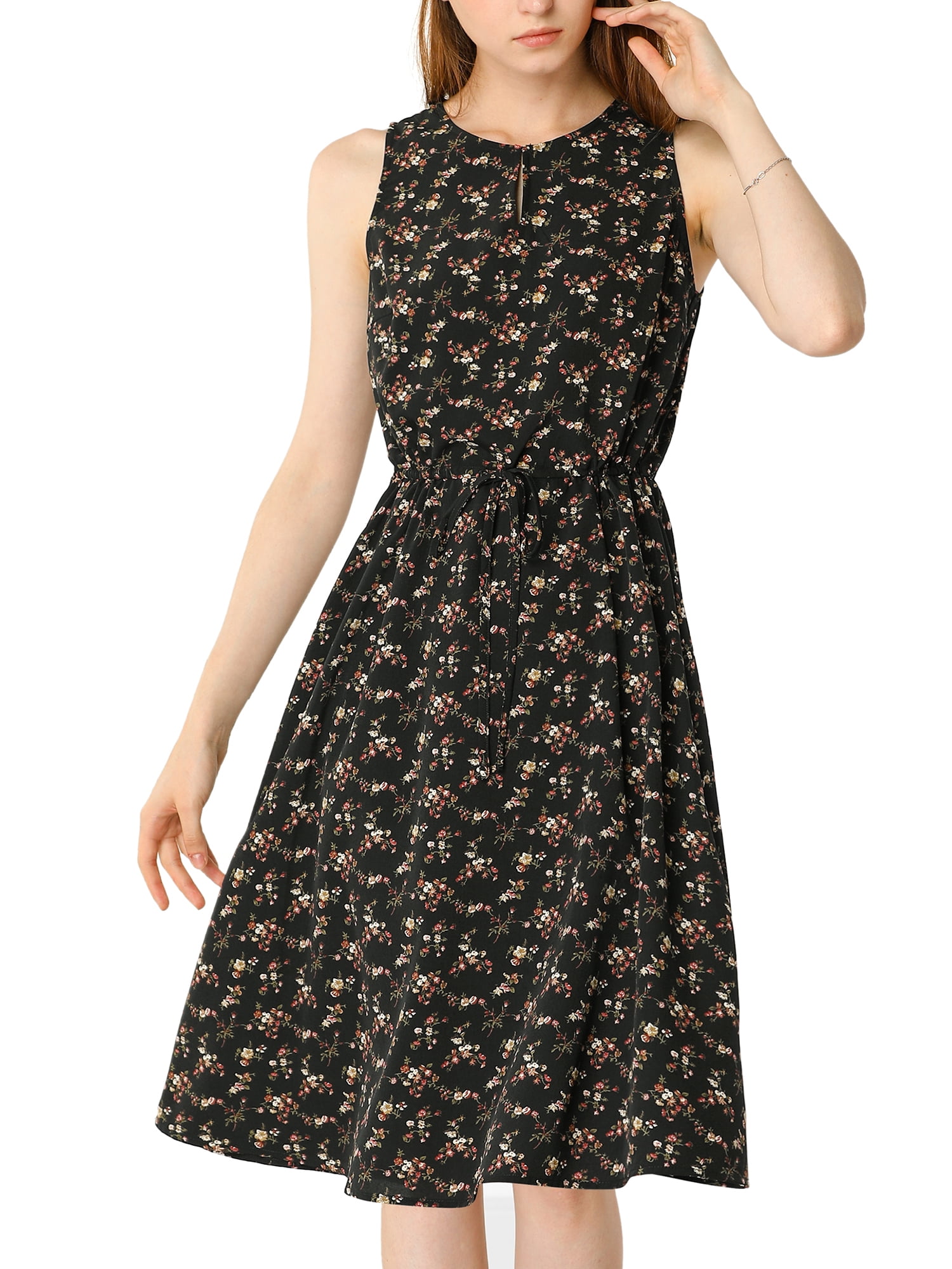 a line cotton midi dress Athena Black Floral A-Line Maxi Dress – athenalifestyle.com main image 0
