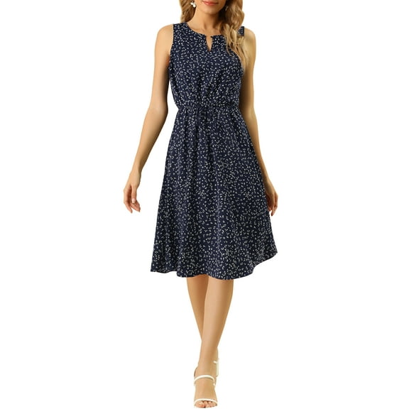 DARING DIVA Floral Sleeveless Drawstring Waist A-Line Dress XS Dark Blue