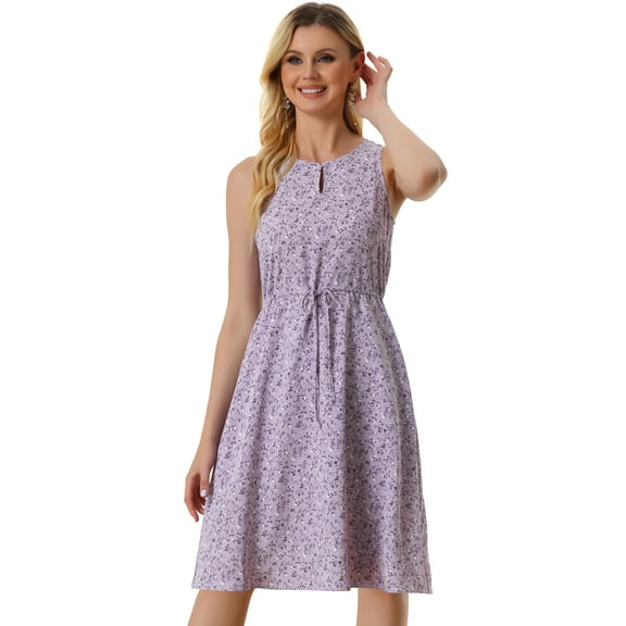 DARING DIVA Floral Sleeveless Drawstring Waist A-Line Dress XS Purple
