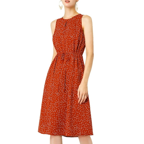 DARING DIVA Floral Sleeveless Drawstring Waist A-Line Dress XS Red