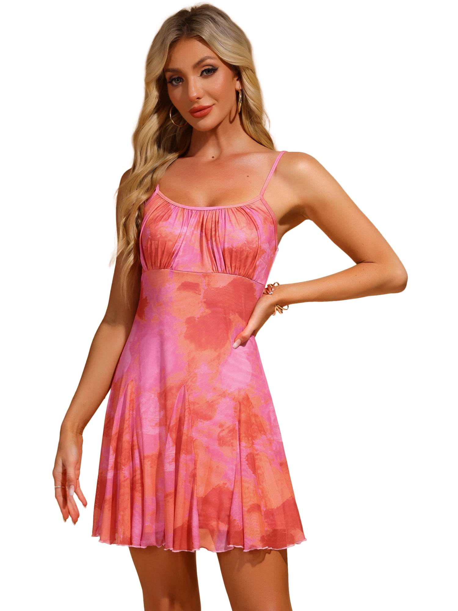 DARING DIVA Floral Spaghetti Ruched Bust Boho Dress L Pink
