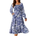 thumbnail image 1 of DARING DIVA Floral Square Neck Smocked Midi Dress S Blue, 1 of 7