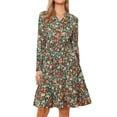 thumbnail image 1 of DARING DIVA Floral V Neck Smocked Waist A Line Flowy Dress S Green Orange, 1 of 6
