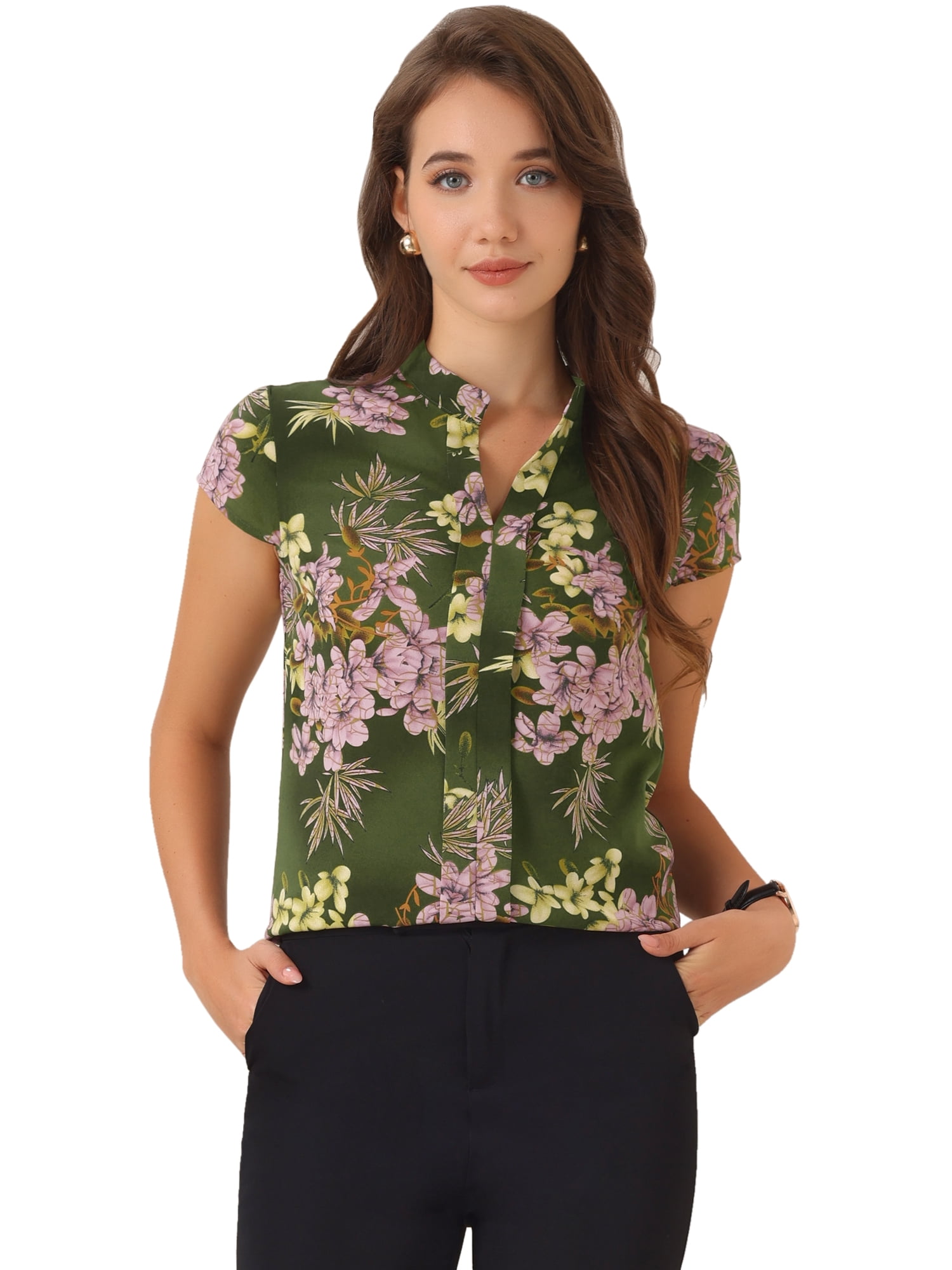 DARING DIVA Floral Vintage Cap Sleeve Casual Blouse XS Green