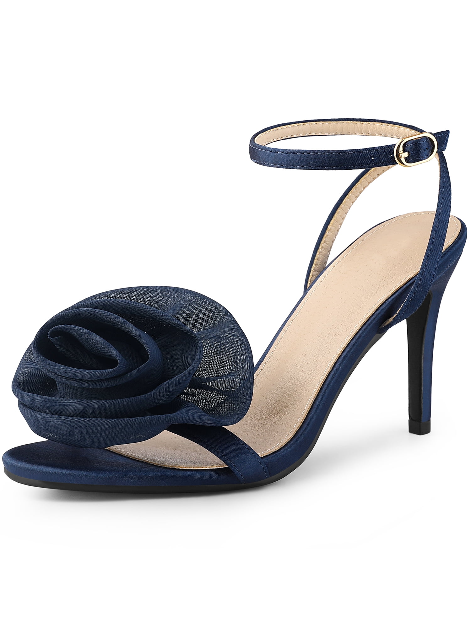 DARING DIVA Flower Stiletto High Heel Sandals for Women Navy Blue 9