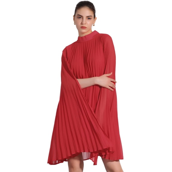 DARING DIVA Flowy Cloak Sleeve Cape Pleated Chiffon Dress L Red