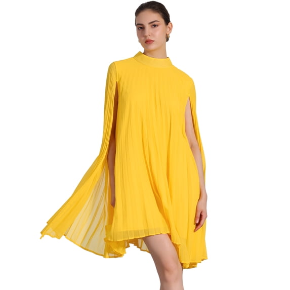 DARING DIVA Flowy Cloak Sleeve Cape Pleated Chiffon Dress M Yellow