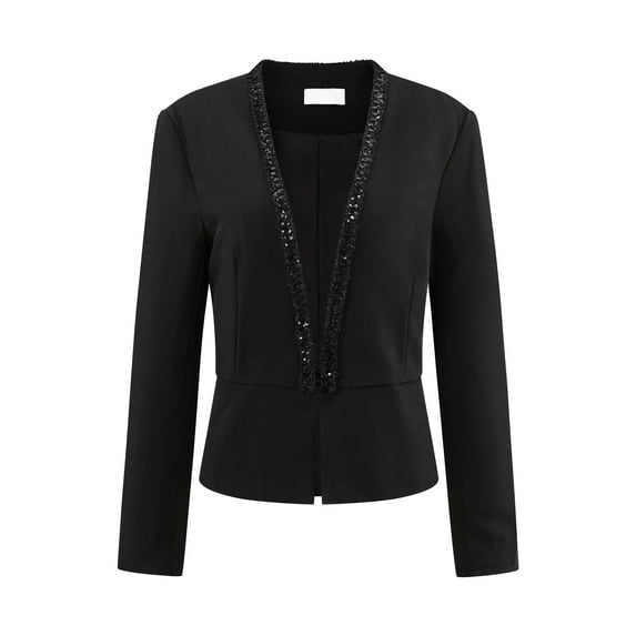 DARING DIVA Women's Short Blazer Open Front Cocktail Work Cardigan Jacket M Black