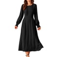 thumbnail image 1 of DARING DIVA Frilled Crewneck Long Sleeve Midi Fall Dress S Black, 1 of 8