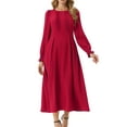 thumbnail image 1 of DARING DIVA Frilled Crewneck Long Sleeve Midi Fall Dress S Red, 1 of 7