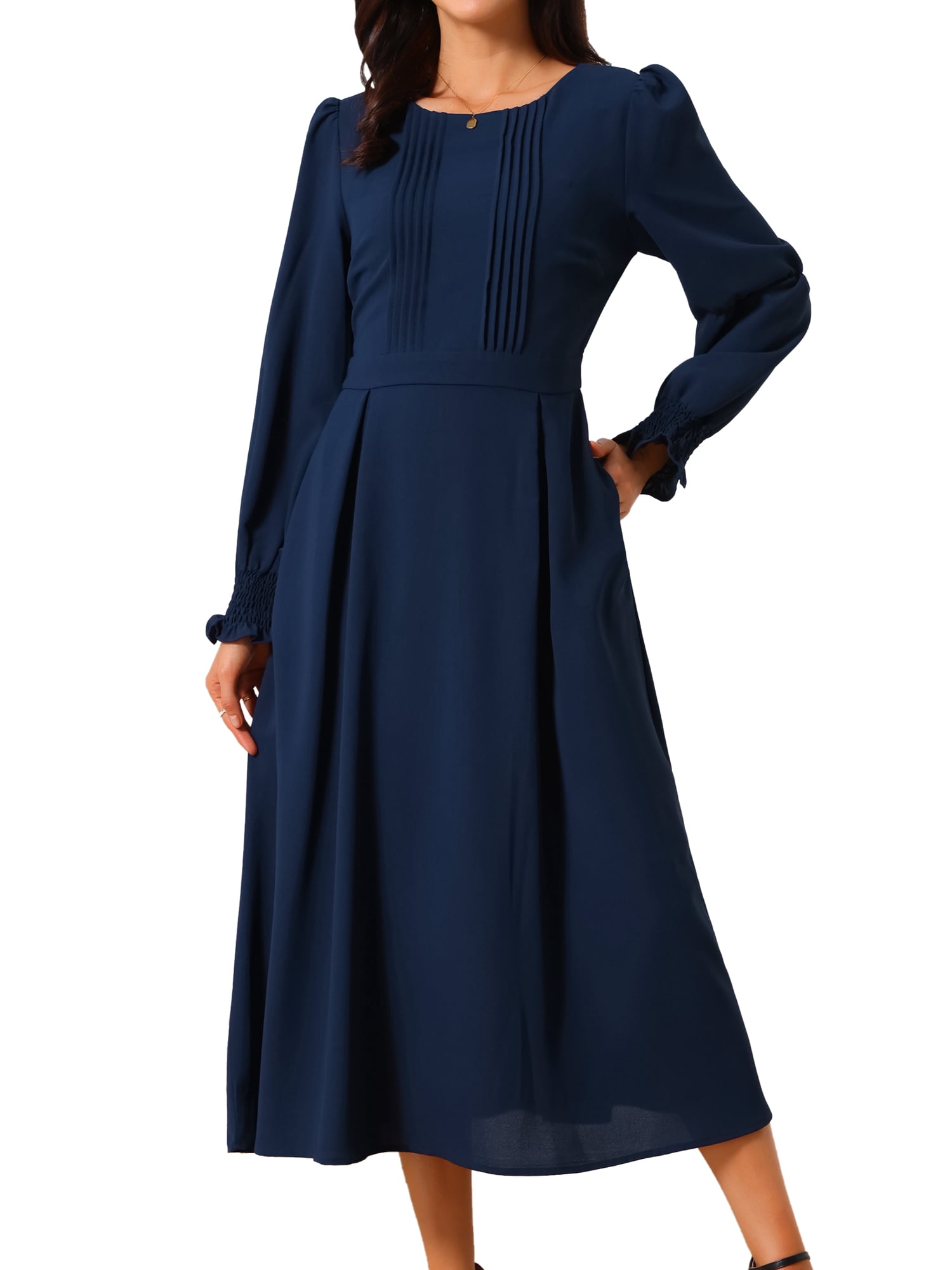 DARING DIVA Frilled Crewneck Long Sleeve Midi Fall Dress XL Dark Blue