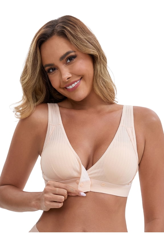 Front Closure Nursing Bra Crossover Ribbed Bralette 3XL Beige