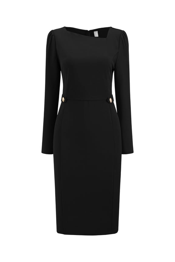 Funeral Wear Long Sleeve Pencil Dress 2XL Black
