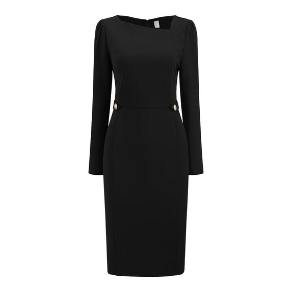 DARING DIVA Women's Vintage Pencil Asymmetrical Neck Long Sleeves Dress XL Black